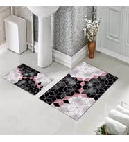 Banyo Halısı Ikili Klozet Takımı Kaymaz Tabanlı (60 xm x 100 cm + 40 cm x 60 cm)  (Pembe)