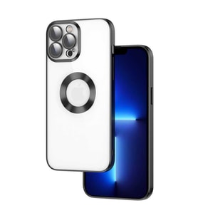 iPhone 13 Pro Max Kılıf Kamera Korumalı Logo Gösteren Omega Kılıf (Siyah)