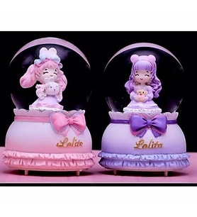 Tatlı Kız Ve Sevimli Oyuncağı Işıklı Müzikli  Kar Küresi (Pembe)
