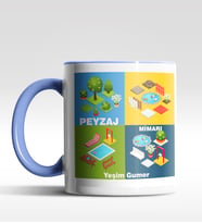 Kişiye Özel Peyzaj Mimarı Tasarımlı Siyah Kupa (Beyaz-Mavi)