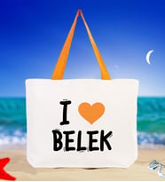 BK Gift I Love Belek Renkli Kulp Kanvas Plaj Çantası 48x40m, Baskılı Omuz Çantası, Alışveriş Çantası (Turuncu)