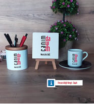 Dayıya Hediye Hediye Seti Dekoratif Taş, Kalemlik, Ahşap Altlıklı Türk Kahvesi Fincanı Hediye (Model 7)
