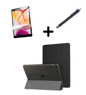 Apple iPad 2 3 4 Kılıf Set PU Deri Smart Tablet Kilifi Ekran Koruyucu + Kalem (Siyah)
