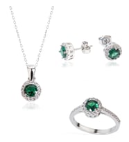 925 AYAR GÜMÜŞ YEŞİL TEK TAŞLI SET (Altın)