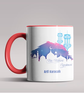 Kişiye Özel Din Kültürü Öğretmeni Tasarımlı Siyah Renk Kupa  (Kırmızı)