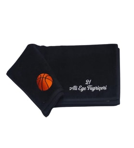 Alice Atelier İsme Özel %100 Pamuk Spor Basketbol Topu İşlemeli Basketbol Havlusu Kırmızı, Mavi, Siyah, Beyaz, Gri (Siyah)