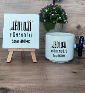 Jeoloji Mühendisi Hediye Seti Kupa Bardak T Kulplu ve Dekoratif Taş Mühendisler Günü Hediyesi (Model 2)