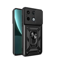 Xiaomi Redmi Note 13 Pro 5G Kılıf Yüzüklü Standli Sürgülü Kamera Korumalı Tank Sert Silikon Kapak (Siyah)