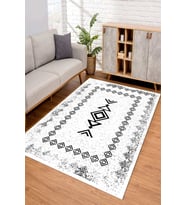 Dijital Kaymaz Taban Yıkanabilir Renkli Salon Halısı Mutfak Halısı Yolluk ND-SD-1045 (Beyaz)