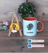 Aslan Kupa Bardak Beyaz ve Fotoğraflı Ahşap Anahtarlık Hediye (Model 13)