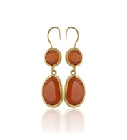 Kadir Jewellery 22 Ayar Altın Kaplama Kadın Taşlı Küpe -El İşçiliği Ve Hipoalerjenik Küpe (Kırmızı)