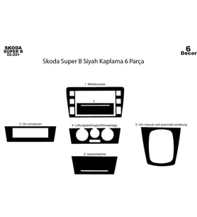 Meriç® Skoda Super B Ön Torpido Kaplama Maun 6 Parça 2002-2007 (Piano Black)
