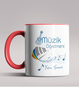 Kişiye Özel Müzik Öğretmeni Tasarımlı Siyah Renk Kupa Bardak 9 (Kırmızı)