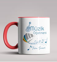Kişiye Özel Müzik Öğretmeni Tasarımlı Siyah Renk Kupa Bardak 9 (Kırmızı)