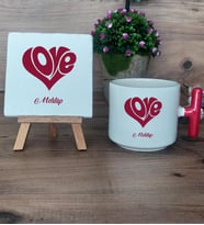 Love Sevgili Hediye Seti Kupa Bardak T Kulplu ve Dekoratif Taş Sevgiliye Sevgililer Günü Hediyesi (Model 1)