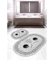 Dijital Baskılı Kaymaz Taban Yıkanabilir Oval 2'li Klozet Takımı Banyo Paspası NOKZ-SD-1067 (Gri)