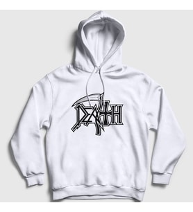 Presmono Unisex Beyaz Logo Death Kapüşonlu Sweatshirt 138123tt (Beyaz)