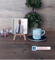 Fen ve Teknoloji Öğretmeni Fotoğraflı Dekoratif Taş, Ahşap Altlıklı Türk Kahvesi Fincanı Hediye (Model 7)