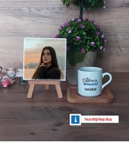 Matematik Mühendisi Fotoğraflı Dekoratif Taş, Ahşap Altlıklı Türk Kahvesi Fincanı Hediye (Model 1)