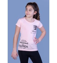 Toontoy  Kız Çocuk T-Shirt Göğsü Lazer Kesim Taşlı (Pudra)