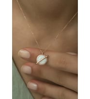 925 Ayar Gümüş Opal Taşlı Gezegen Kolye (Beyaz)