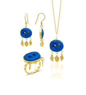 Midyat Süryani Nazar Boncuğu Gümüş Üçlü Set (Hercai Dizisi) 201020551 (Gold)