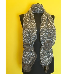 ÇİÇEKLİ KABARTMA GÜLLÜ TASARIM KADIN FULAR ŞAL 165X25 CM (Kahverengi)