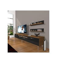Decoraktiv Eko 220r Slm Krom Ayaklı Tv Ünitesi Tv Sehpası (Siyah - Ceviz)