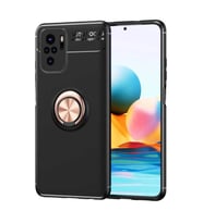 Xiaomi Redmi Note 10 Kılıf Yüzüklü Magnetli Ravel Case (Siyah-Rose Gold)