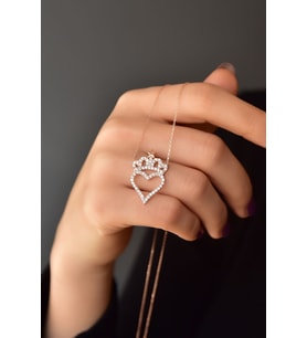 Papatya Silver 925 Ayar Gümüş Zirkon Taşlı Kalpli Kraliçe Tacı Kolye (Rose)
