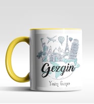Kişiye Özel Gezgin Tasarımlı Siyah Kupa (Beyaz-Sarı)