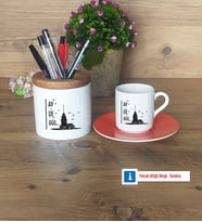 Kız Kulesi Hediyeleri Türk Kahvesi Fincanı Kırmızı, Kalemlik Kişiye Özel HediyeArkadaşa Hediye (Model 6)