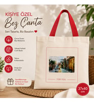 Kişiye Özel Baskılı Bez Çanta (37x40 cm) -Kırmızı Saplı
