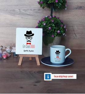 En Cool Baba Dekoratif Taş, Türk Kahvesi Fincanı Kırmızı İsme Özel Hediye Babaya Hediye (Model 2)