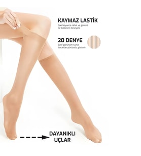 Diz Altı İnce Tül Çorap - 20 Denye Kadın Çorabı - Dayanıklı - Hafif Ve Nefes Alabilir (Ten)