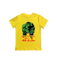 Hulk baskılı pamuklu penye kumaş yazlık çocuk tişört (Sarı)