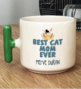 Kişiye Özel Best Cat Mom Ever Hediye T Kupa Bardak En İyi Kedi Annesi (Yeşil)