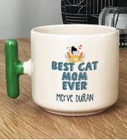 Kişiye Özel Best Cat Mom Ever Hediye T Kupa Bardak En İyi Kedi Annesi (Yeşil)