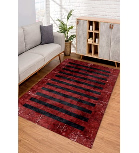 Dijital Kaymaz Taban Yıkanabilir Renkli Salon Halısı Mutfak Halısı Yolluk ND-SD-247 (Kırmızı)