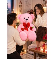 ÖZGÜNER 130 Güllü Kalpli Papyonlu Büyük Ayıcık %100 Yerli (Açık Pembe)