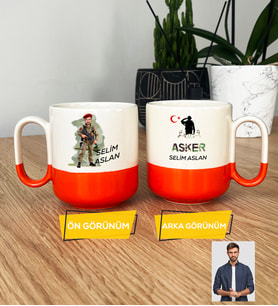 Kişiye Özel Karikatürlü Asker Pro Kupa Bardak Askere Hediye Asker Sevgiliye Hediye (Turuncu)