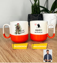 Kişiye Özel Karikatürlü Asker Pro Kupa Bardak Askere Hediye Asker Sevgiliye Hediye (Turuncu)