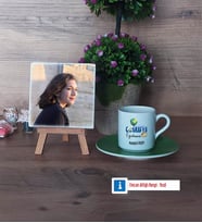 Coğrafya Öğretmeni Fotoğraflı Dekoratif Taş, Ahşap Altlıklı Türk Kahvesi Fincanı Hediye Öğretmenler Günü Hediyesi (Model 9)