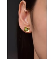 Papatya Silver 925 Ayar Gümüş Gold Kaplama Hediyeli Doğum Taşlı Frezya Çiçeği Küpe (Açık Yeşil)