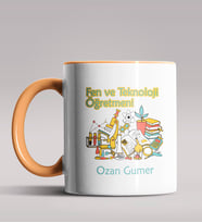 Kişiye Özel Fen ve Teknoloji Öğretmeni Tasarımlı Siyah Renk Kupa  (Turuncu)