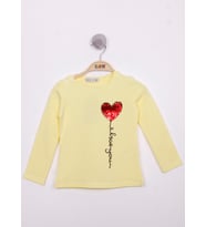 Toontoy Kız Çocuk Göğsü Pul Nakışlı T-Shirt (Sarı)