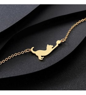 Kişiye Özel 925 Ayar Gümüş Kedi Figürlü Bileklik Renk Seçenekleriyle (Gold)