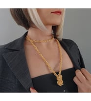 Top Zincir Modüler Örme Çelik Zincir Uzun Konsept Kolye (Gold)