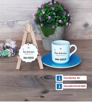 Fen Bilimleri Öğretmeni Türk Kahvesi Fincanı Lacivert ve Ahşap Anahtarlık Hediye (Model 2)