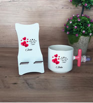 Sevgiliye Hediye Hediye Sepeti Kupa Bardak T Kulplu ve Ahşap Telefon Standı Sevgililer Günü Hediyesi (Model 4)